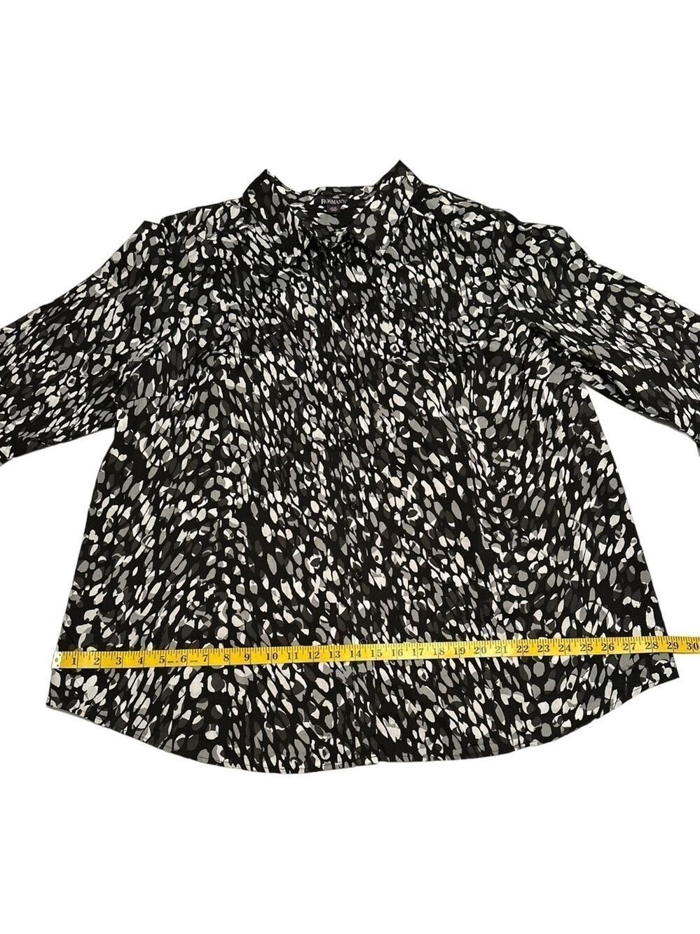 Roamans Blouse, Womens 24W, Black Gray, White, Geometric Circles Business Blouse - Picture 14 of 15